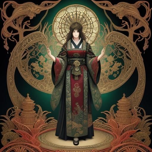 The Mikado in Japanese Garden as Victorian Poster Art