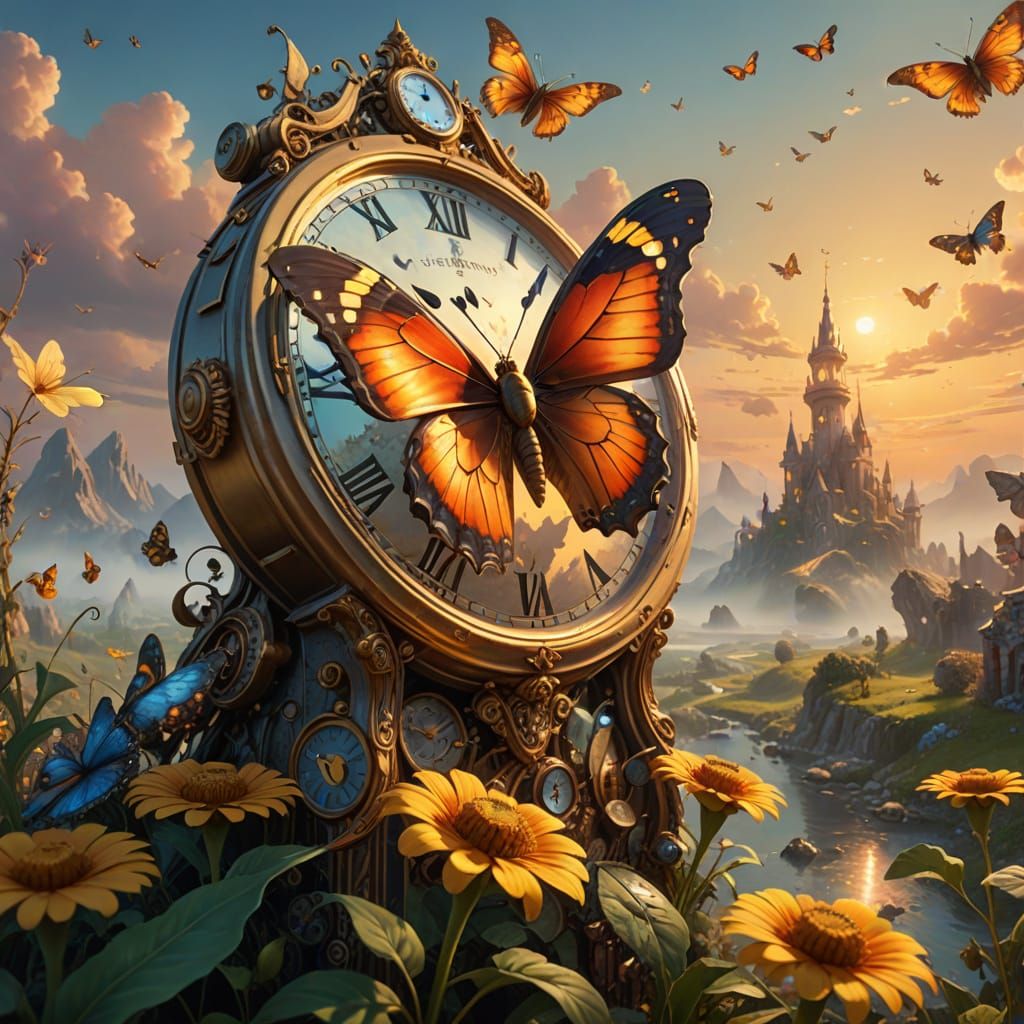Confused Butterfly in Surreal Landscape, Oil on Canvas