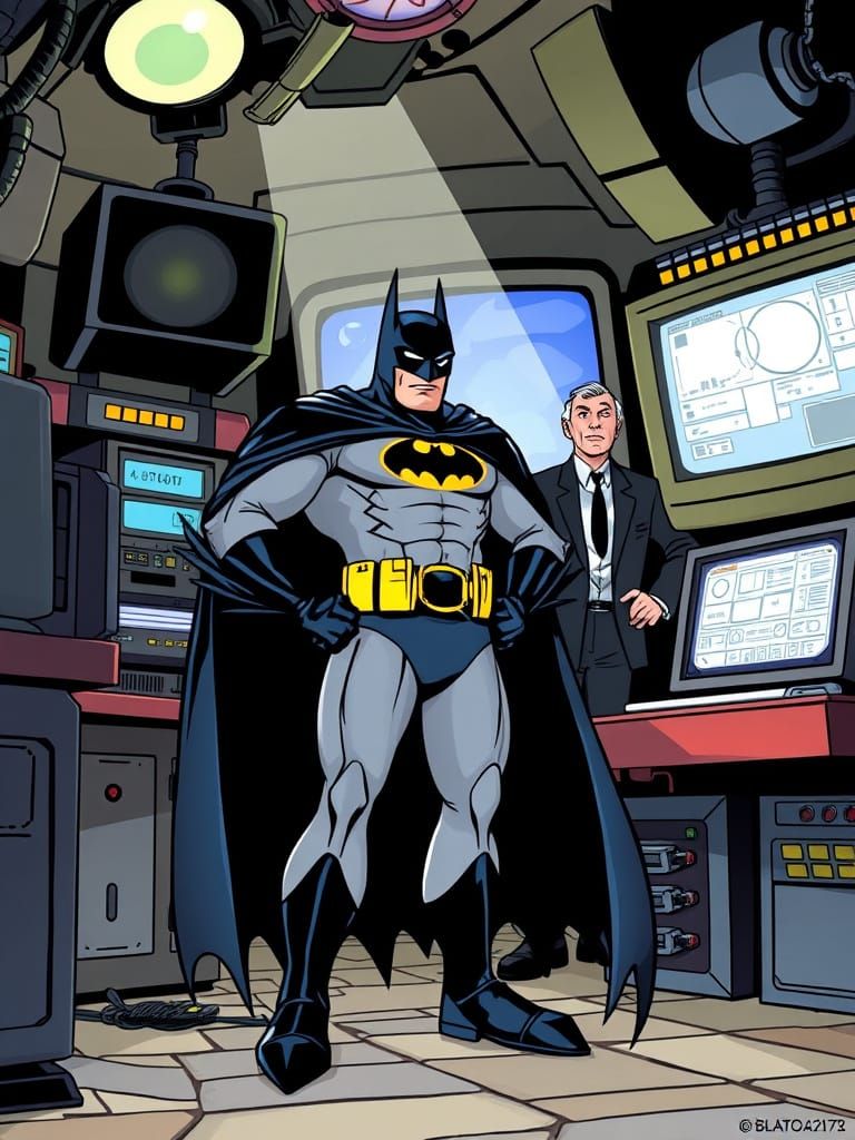Batman in Batcave: Classic Cartoon Style