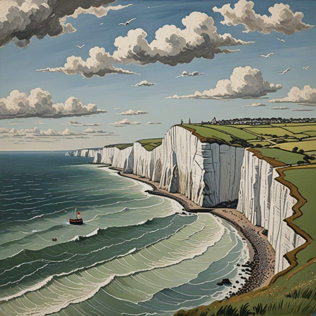 White Cliffs of Dover in Alfred Wallis Style
