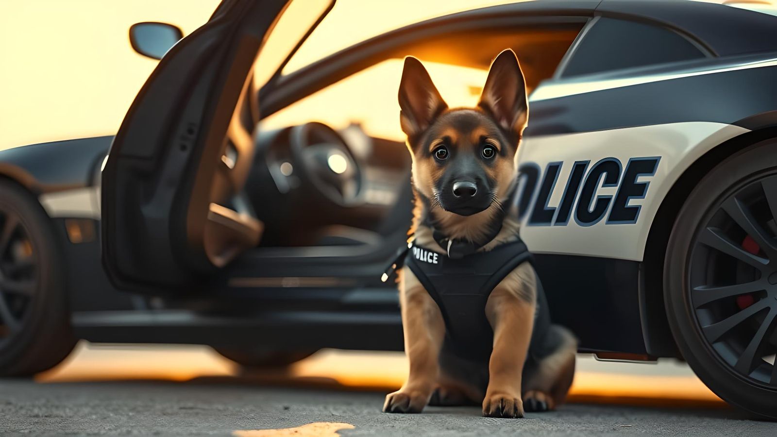 German Shepherd Puppy Police Officer: Cinematic Still