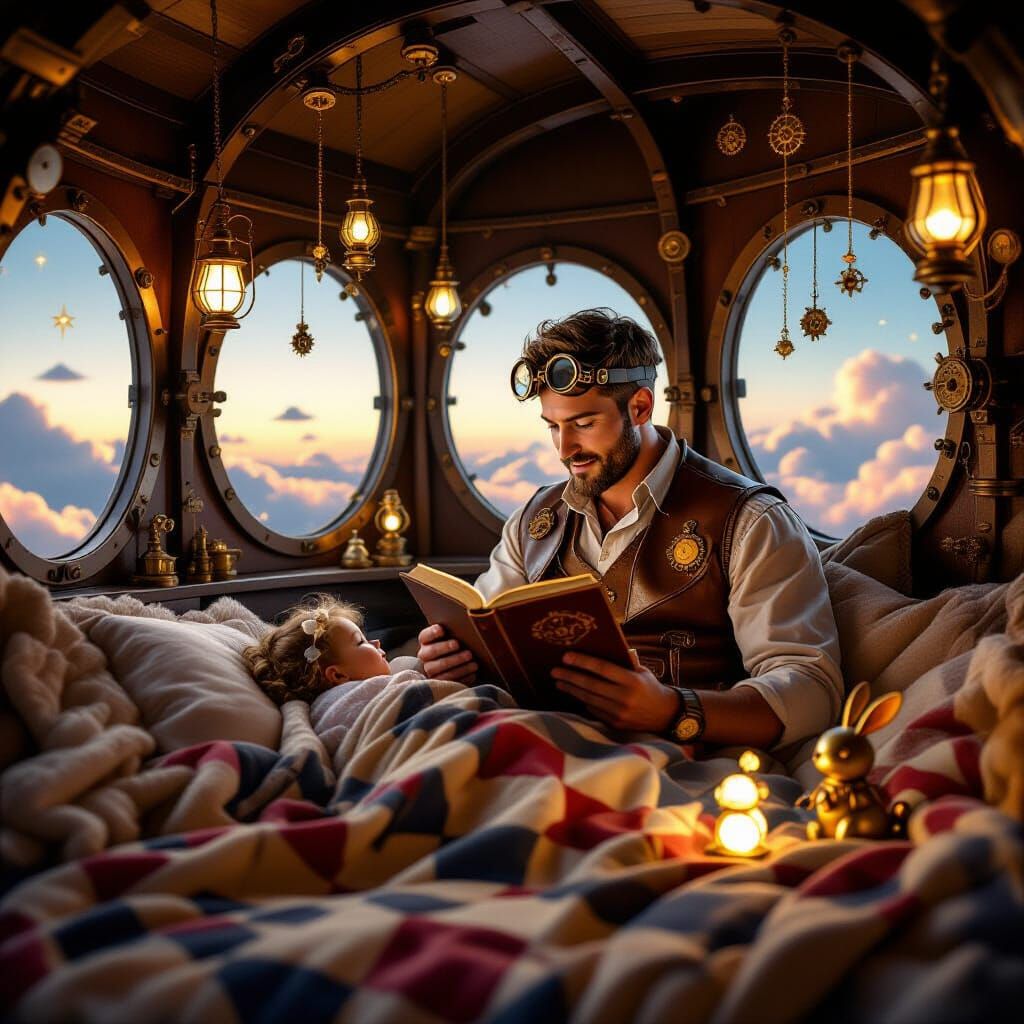 Cozy Steampunk Airship Nursery at Bedtime
