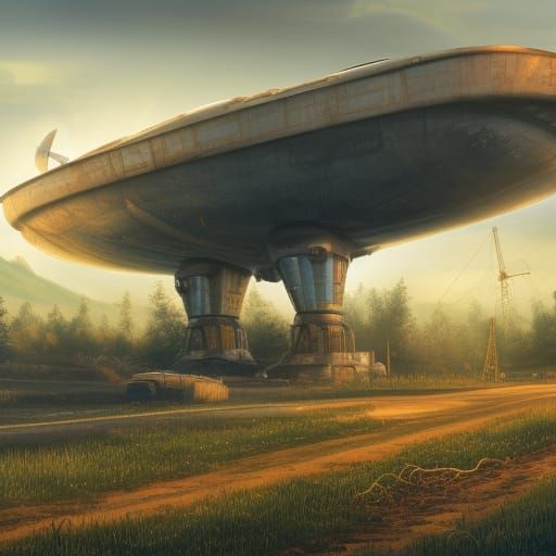 Abandoned Gas Station with Spaceship Construction