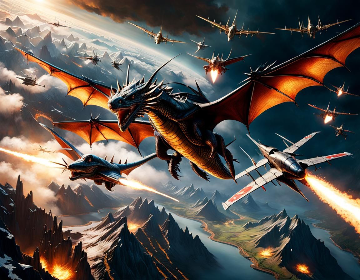 Epic Dragon Air Battle in Retropunk Style