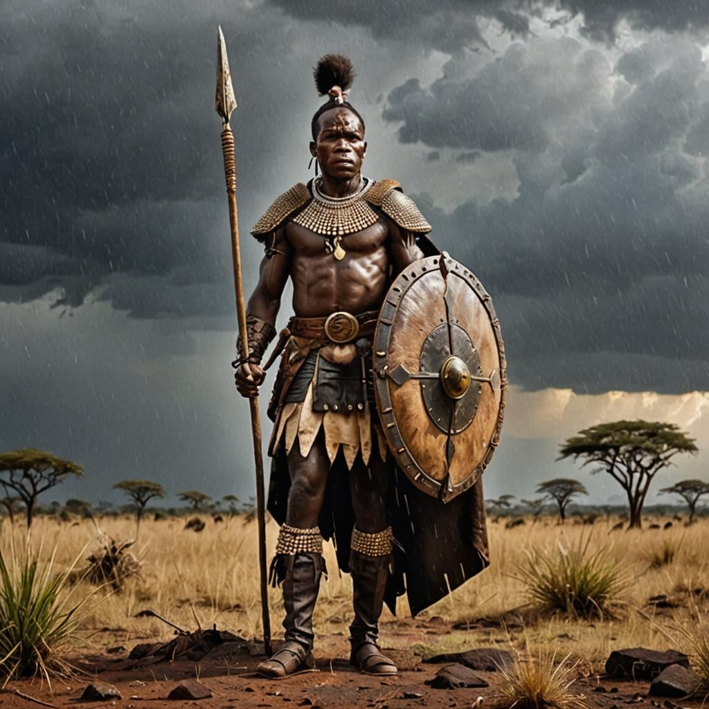 Zulu Warrior Ready for Battle on the Savannah