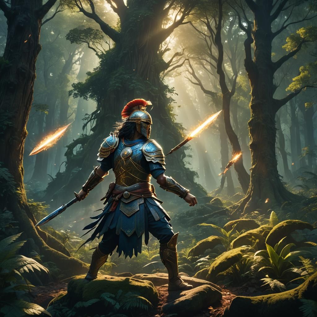 Epic Warrior in Mystical Forest Concept Art