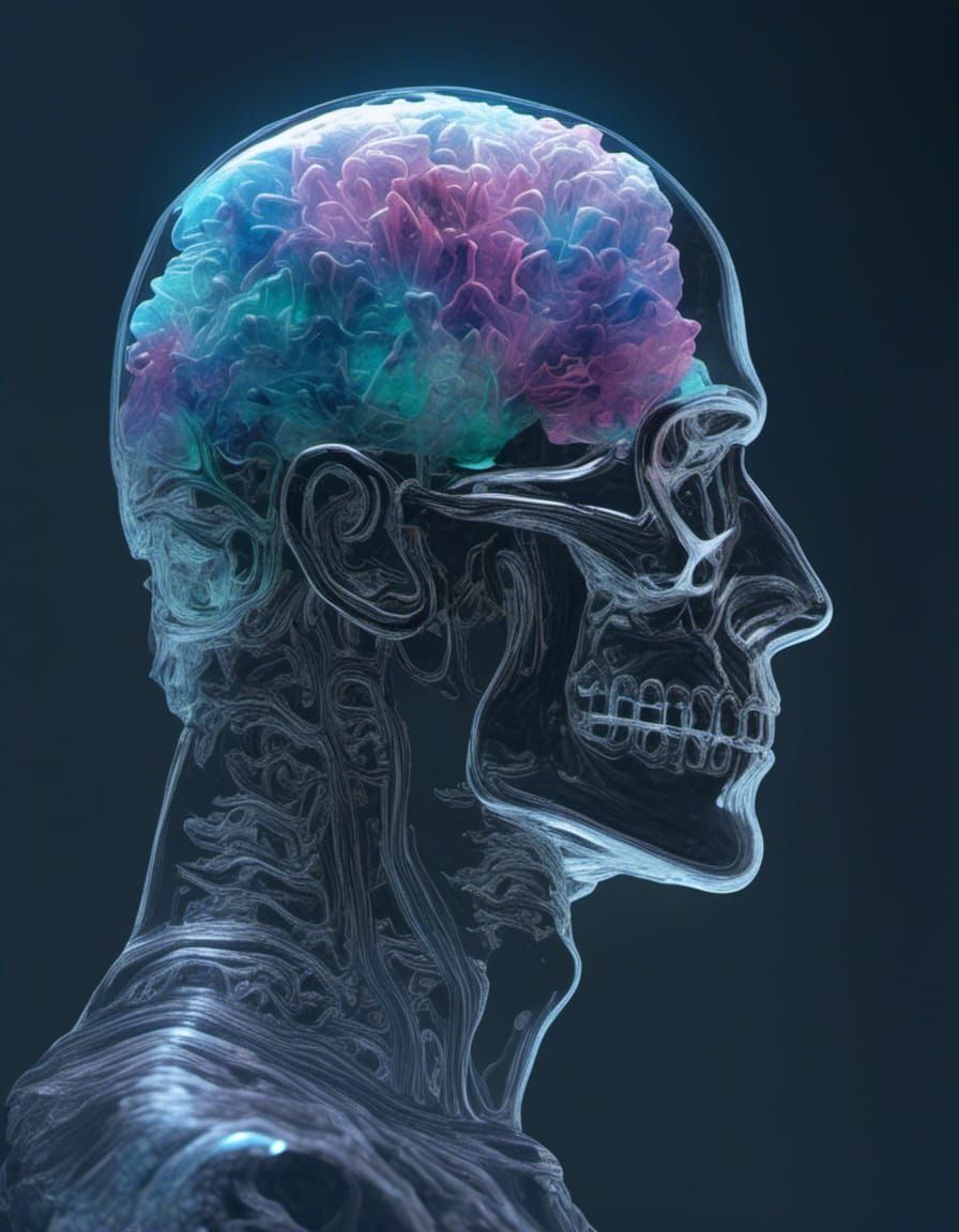 Bioluminescent Skull Inside Transparent Glass Head