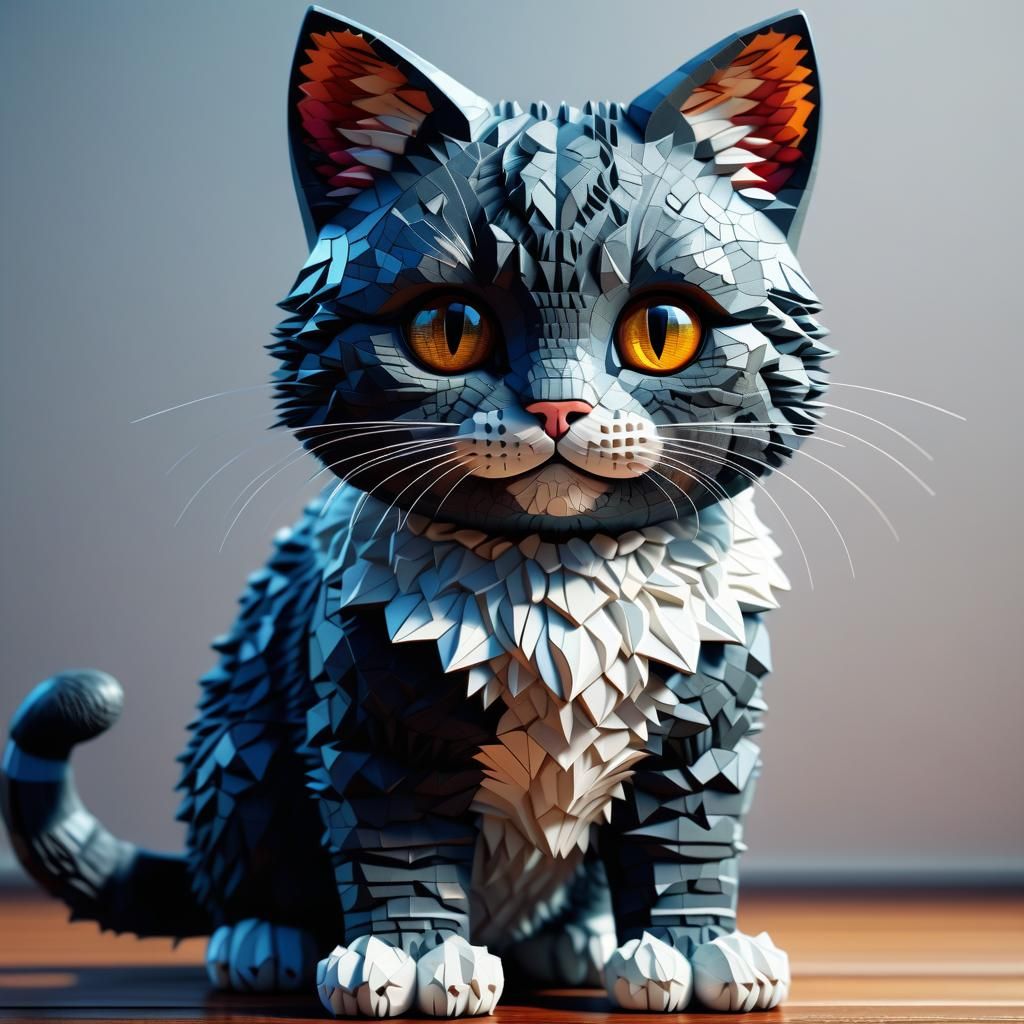 Hyperrealistic Pixel Art Kawaii Cat
