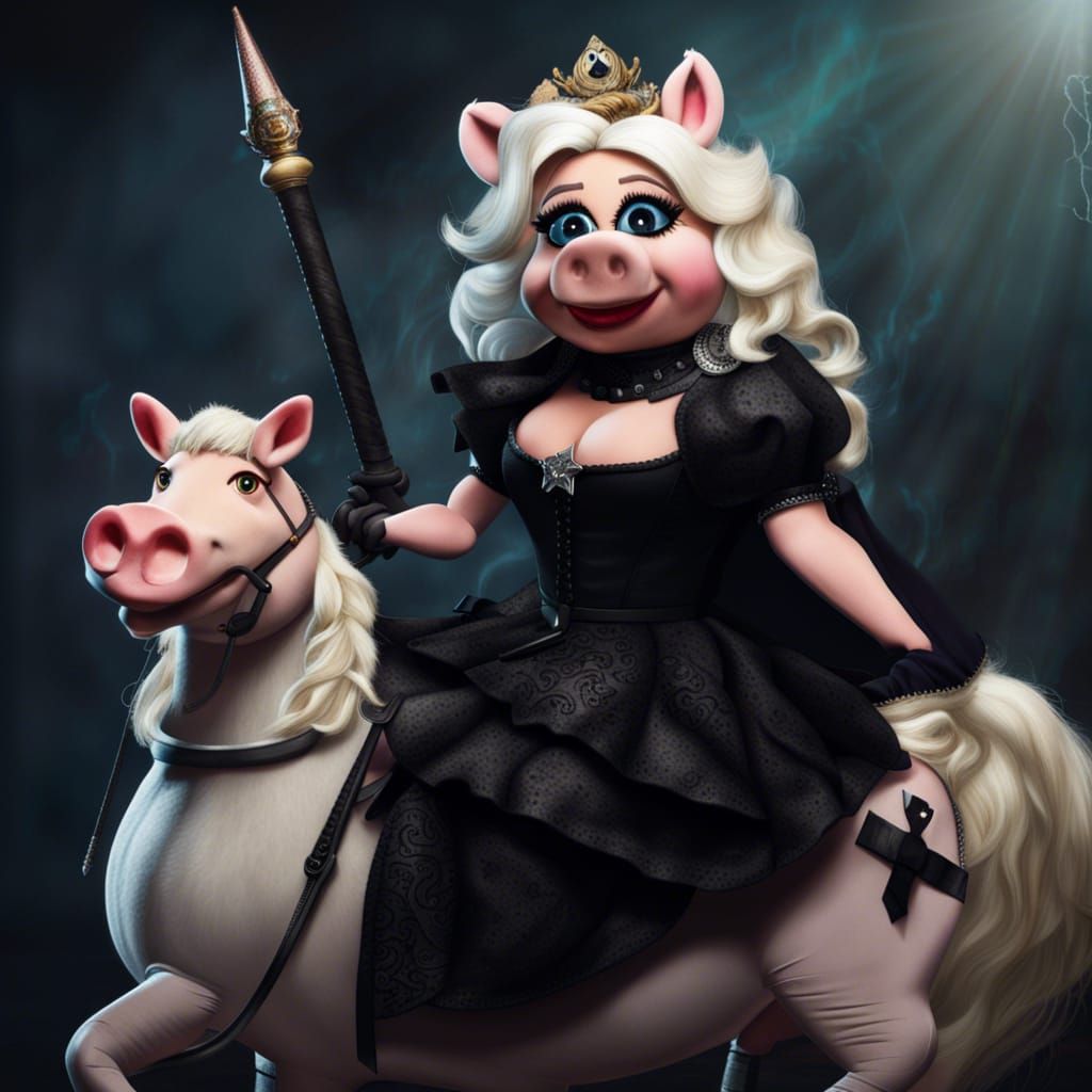 Miss Piggy as Yennefer Riding a Unicorn