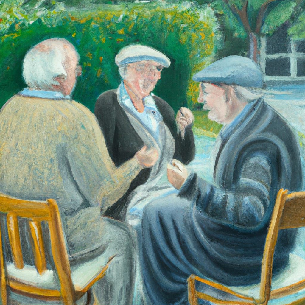 Nostalgic Oil Painting of Elderly People Talking