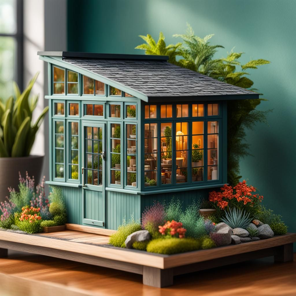 Hyperrealistic Miniature Summerhouse with Garden and Hot Tub