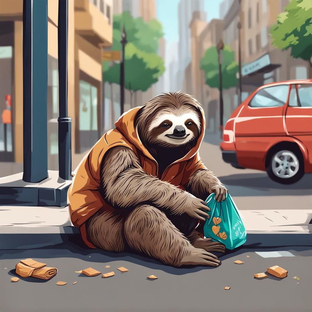 A cute sloth homeless