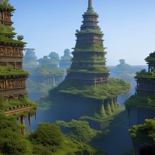 Fantastical Hanging Gardens of Babylon in Detailed Matte Pai...