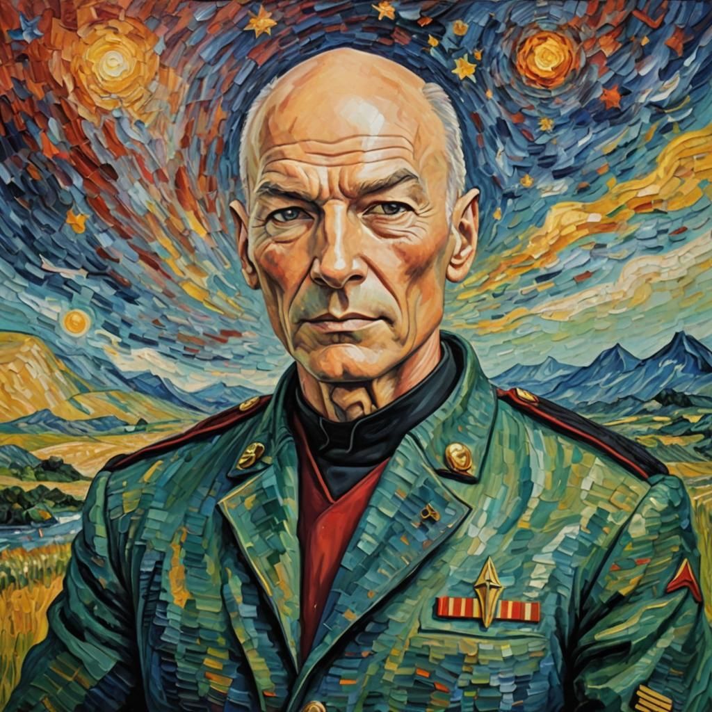 Jean-Luc Picard Portrait in Expressionist Impasto Style