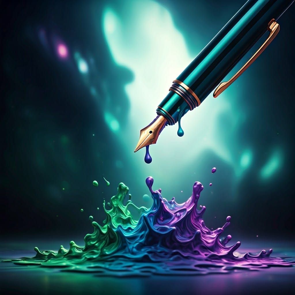 Iridescent Pen with Flowing Colors in 8k