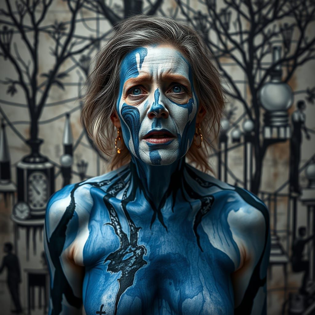 Woman with Body Paint in Abstract Expressionist Style