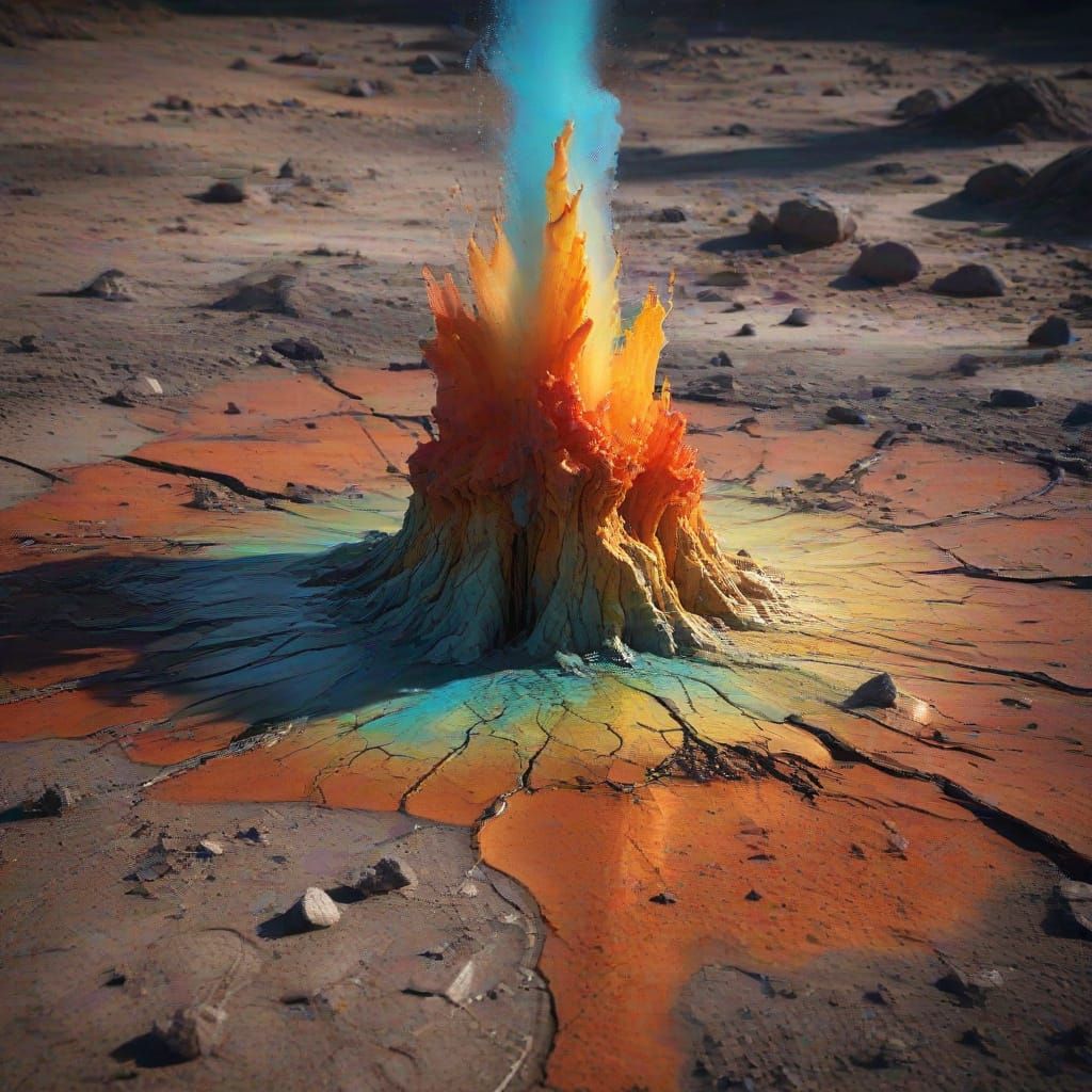 Geyser of Colorful Liquid Erupts from Cracked Earth