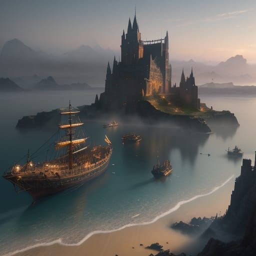 Ancient Harbor in Fog: A Matte Painting Masterpiece
