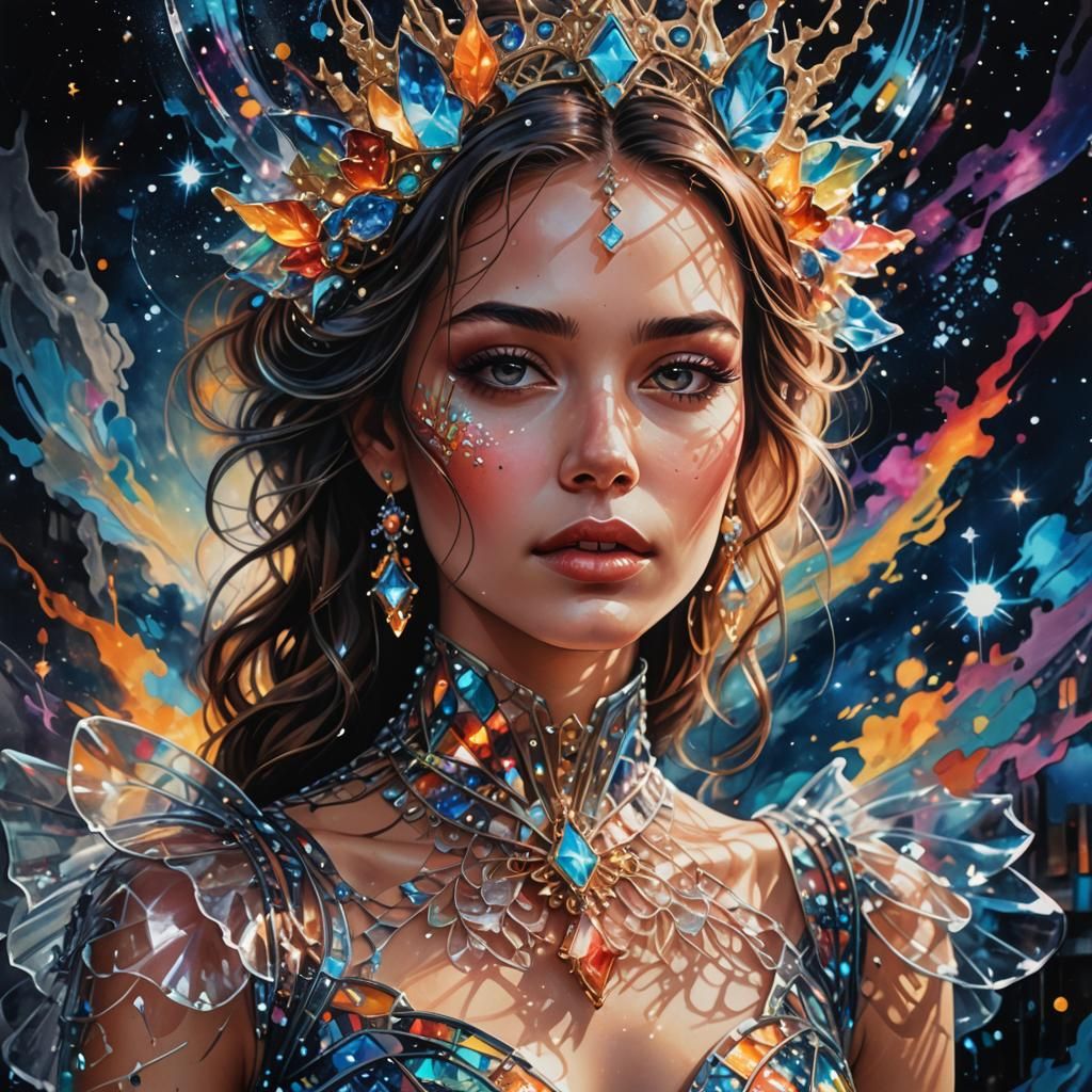 Woman in Glass Dress: Graffiti Art Portrait