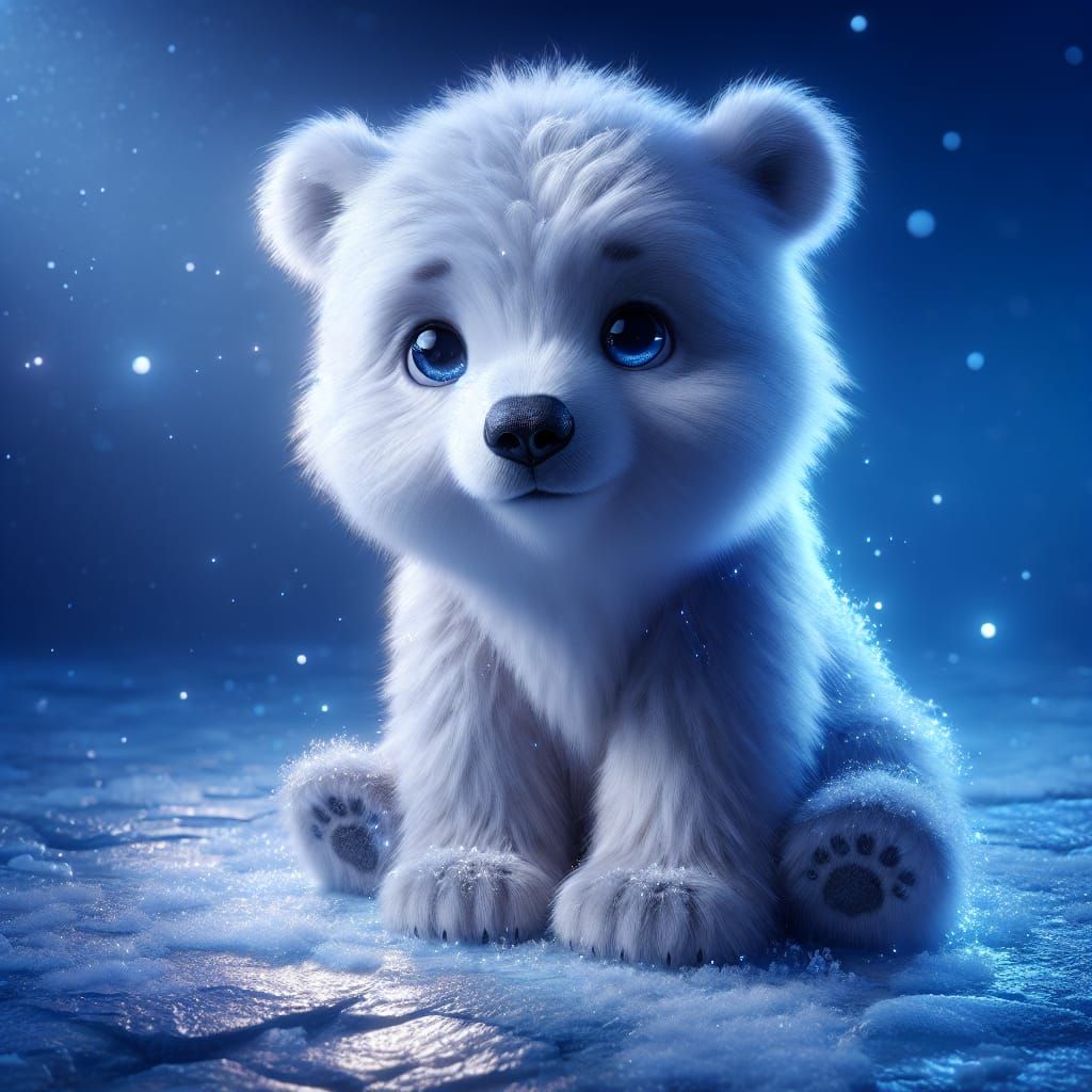 Cute Polar Bear with Blue Eyes in Digital Art