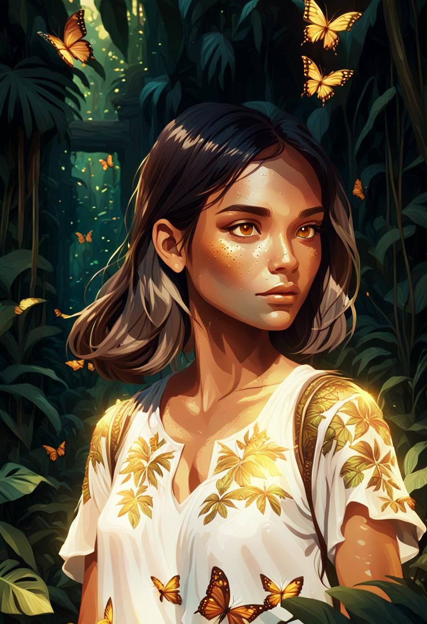 Jungle Girl Portrait in Cinematic Digital Illustration