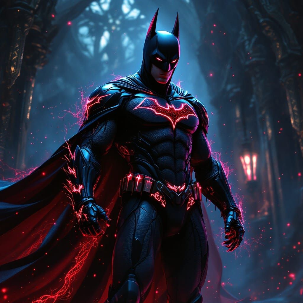 Heroic The Batman in Red Armored Suit, with Obsidian Cloak a...