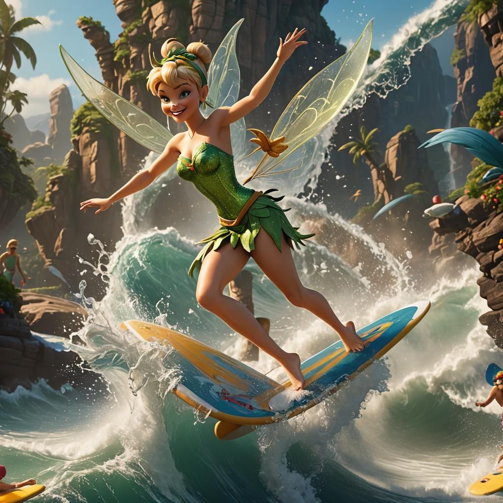 Tinker Bell Surfing: Fantasy Art in 8K