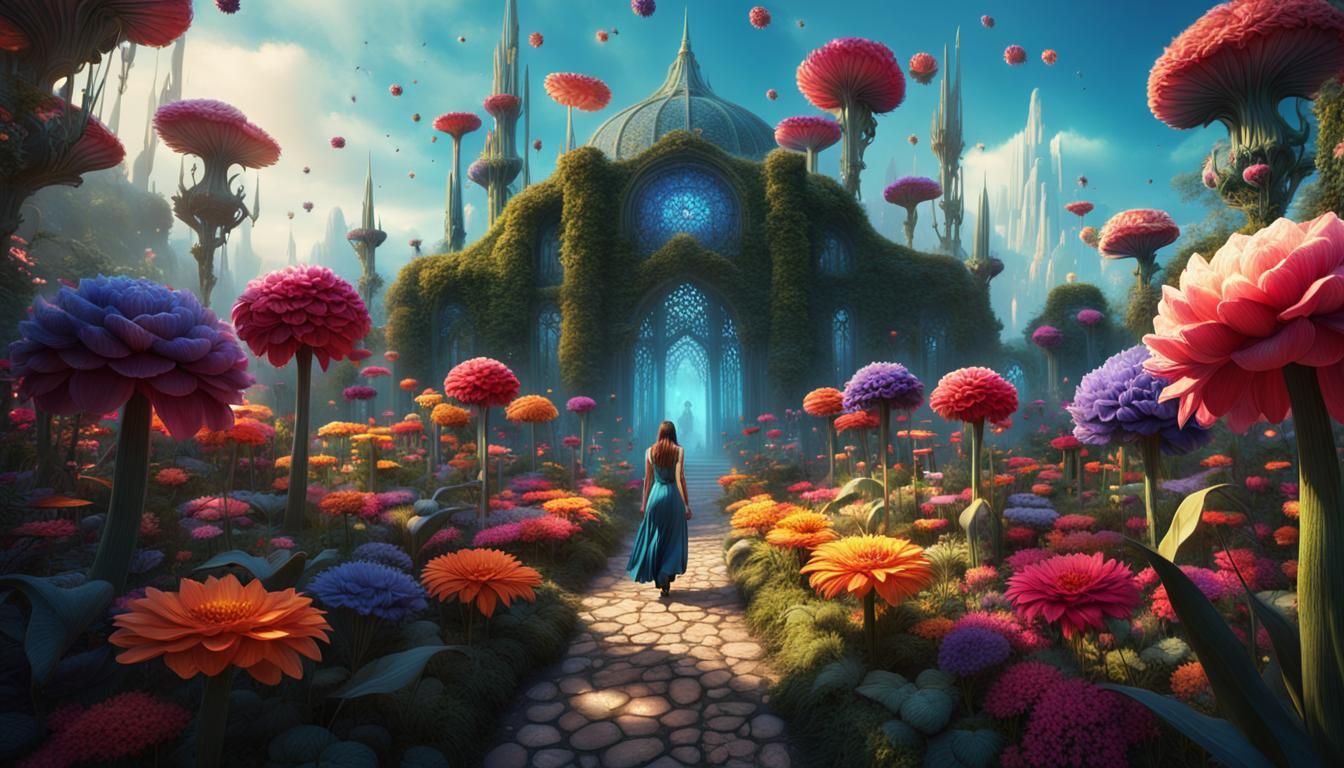 Woman in a Glowing Garden: Fantasy Concept Art