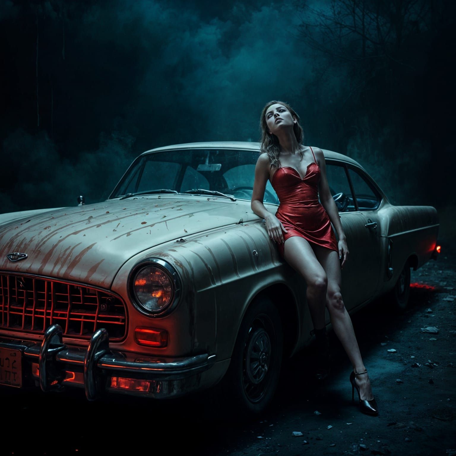 Scarlet Drip Car: Surreal Photorealistic Concept Art