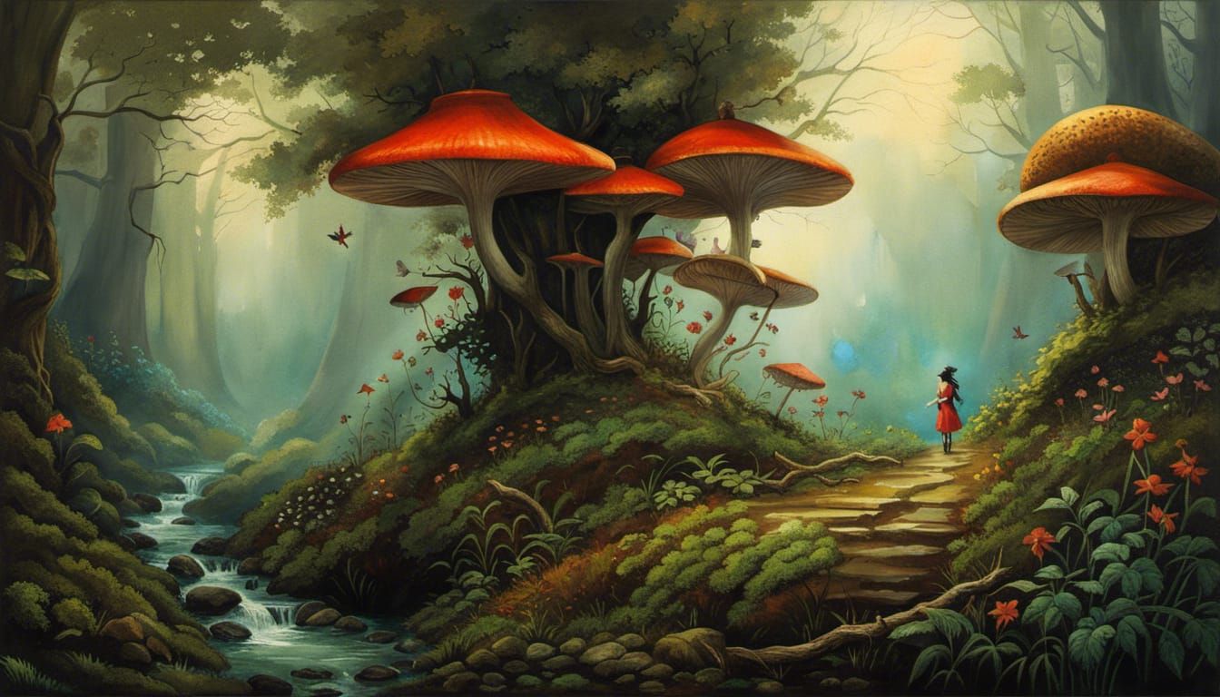 Anime Mouse in Steampunk Forest, Watercolour Art