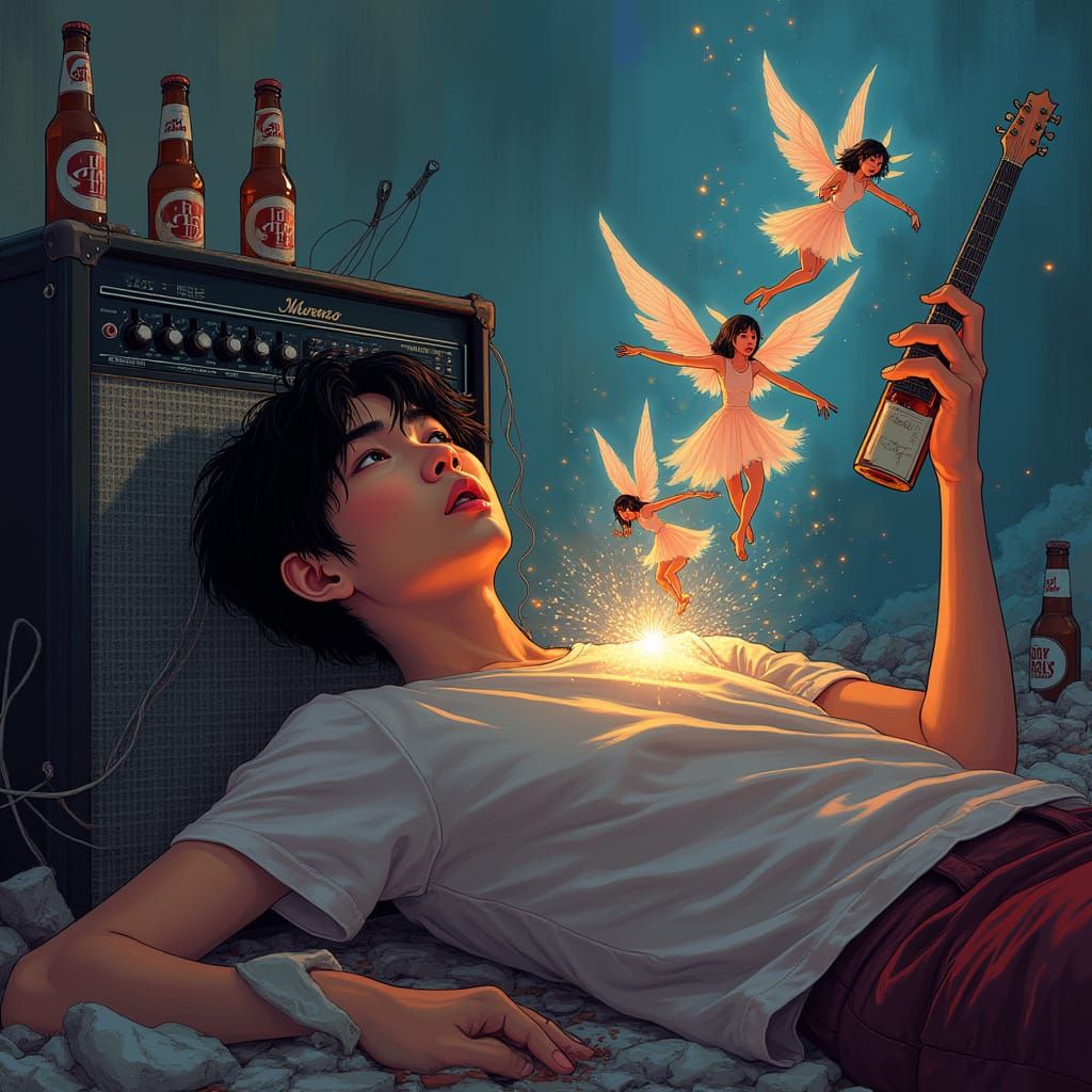 Disheveled Student Envisions Whimsical Elves Emerging from G...