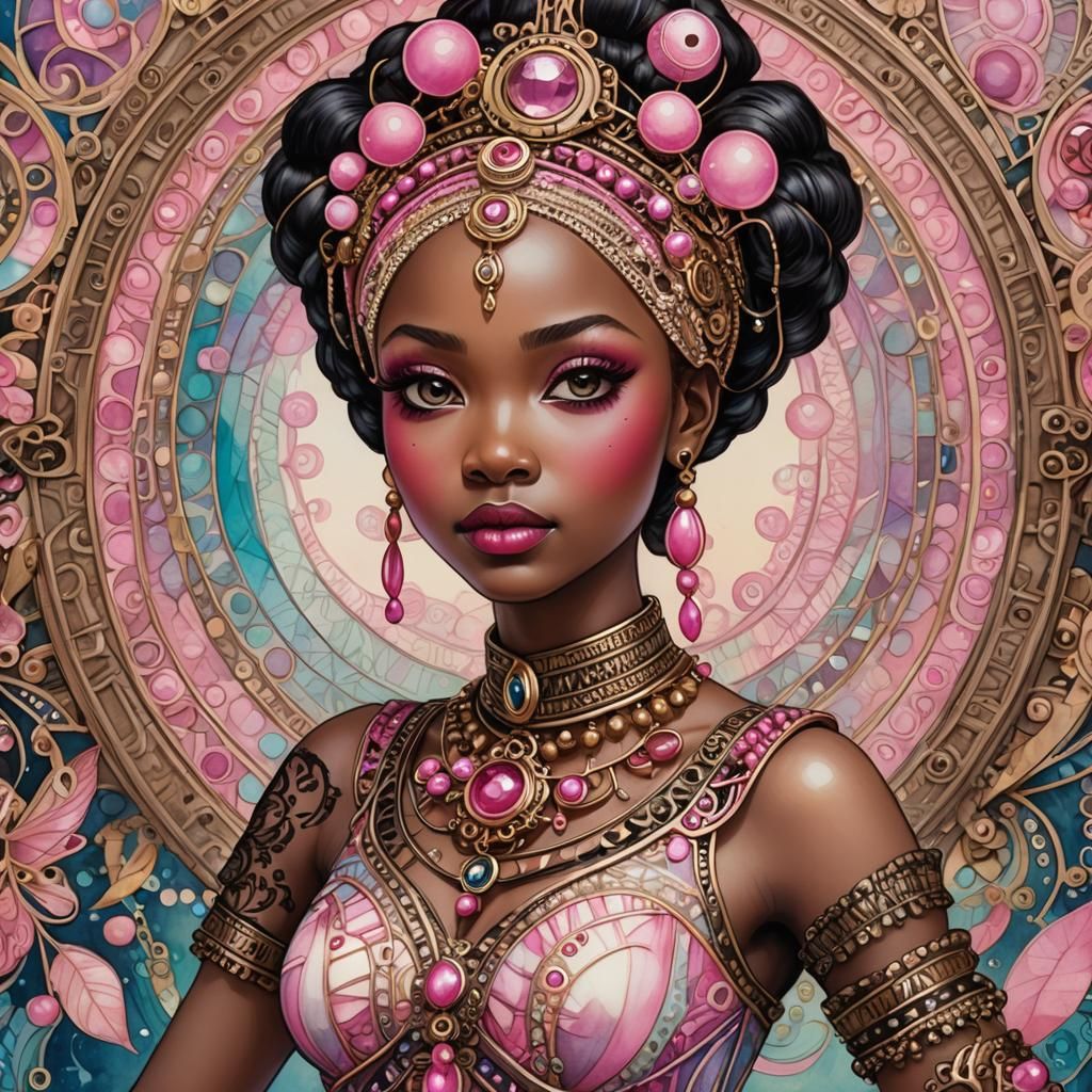 Graceful African Dancer in Art Nouveau Style