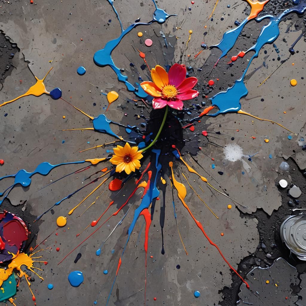 Abstract Flower Painting with Bold Colors and Texture