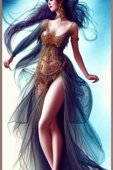 Goddess Dancing on Pentagram in Maximalist Style
