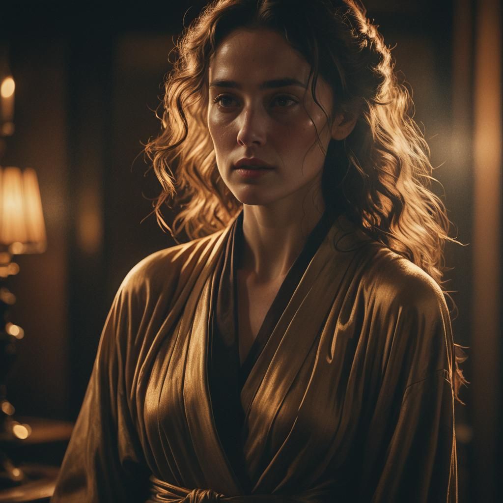 Cinematic Close-Up of Woman in Flowing Robe