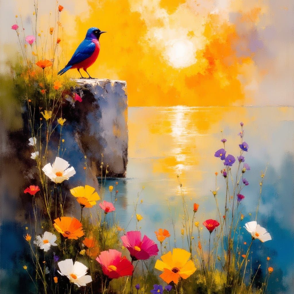 Sunrise from Seaside Cliffs in Impressionistic Style