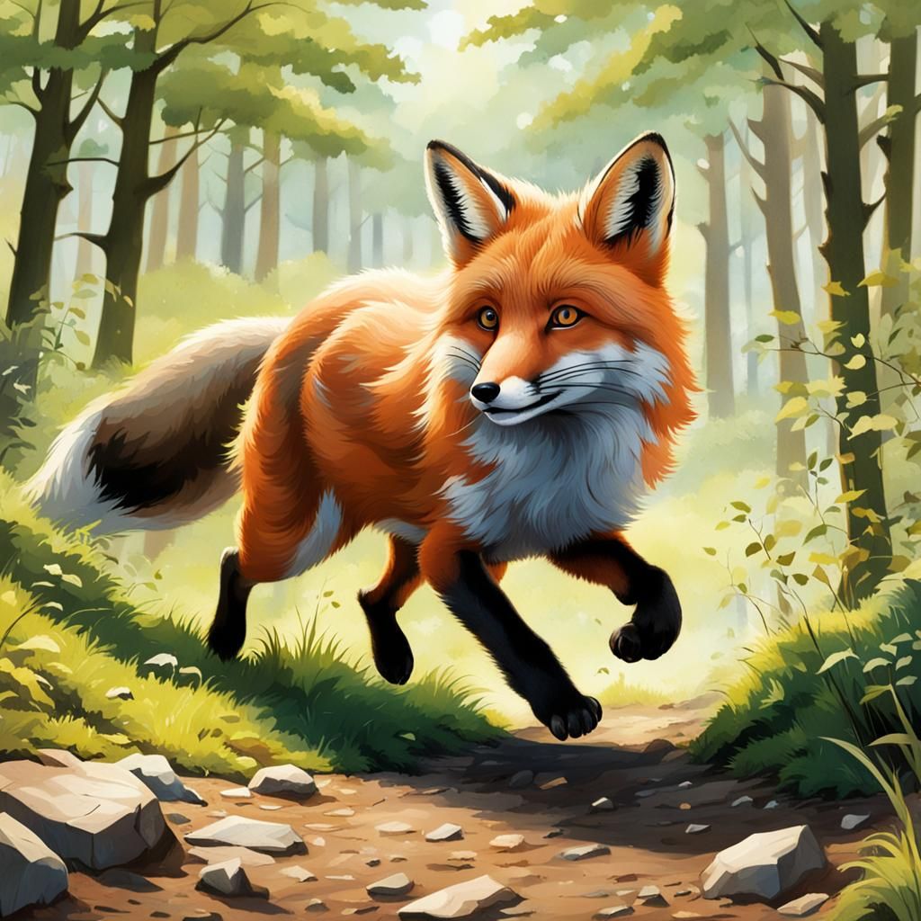 Fox Running Through Woods