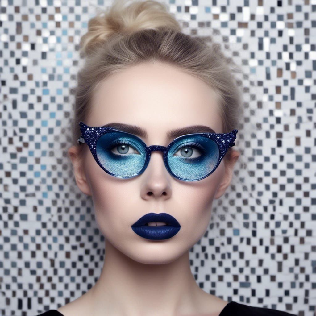 Woman with Graphic Eyeliner and Glitter Lipstick