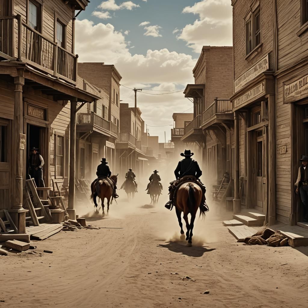 Cowboy Scene in Dodge City: A Western Matte Painting