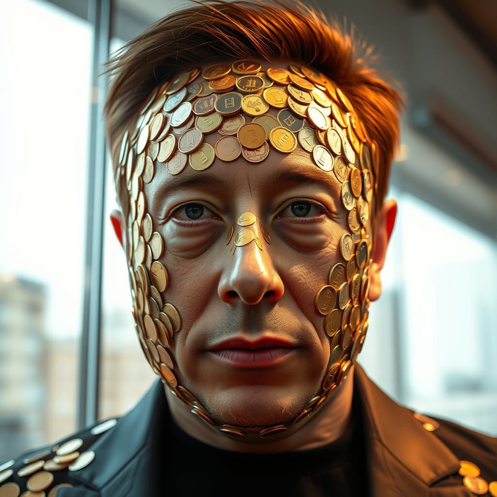 Elon Musk Portrait Made of Metallic Coins