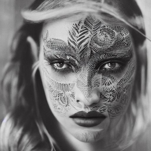 Girl Surrounded by Ancestral Portraits in Ethereal Film Noir...