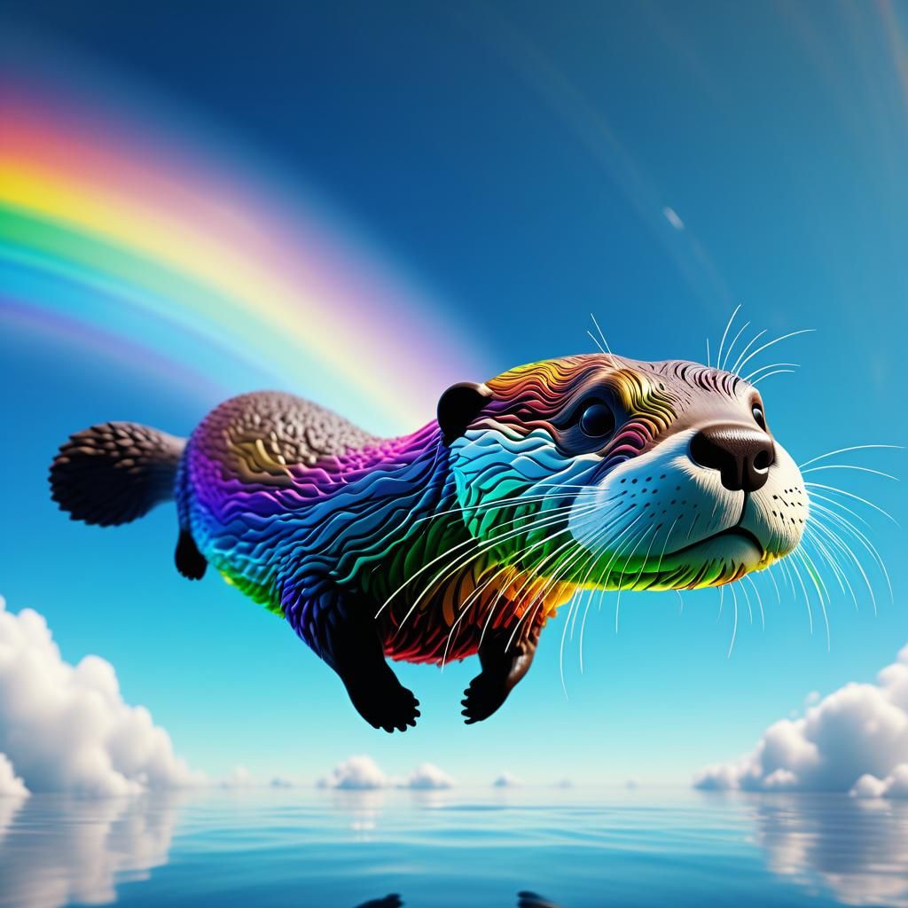 Rainbow Otter Floating in the Sky