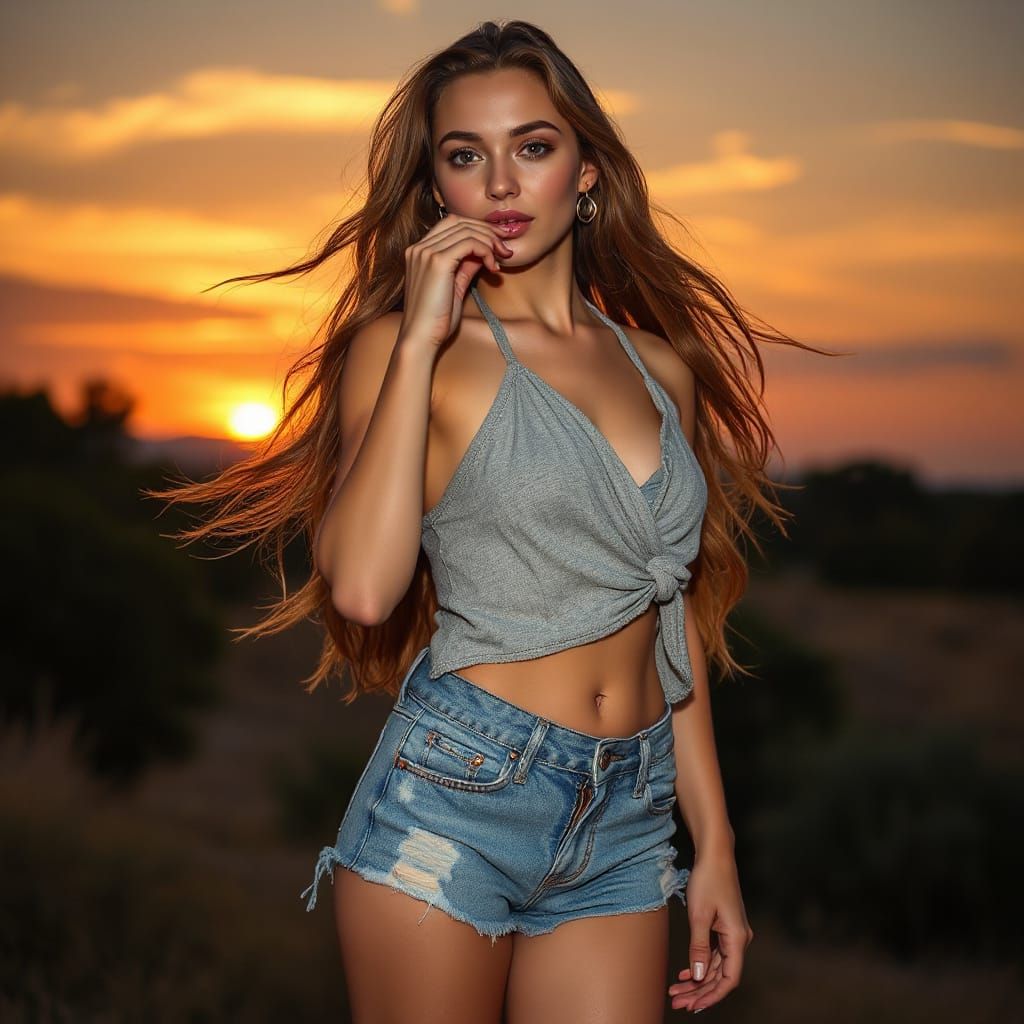 Sunset Beauty in Art Nouveau Style