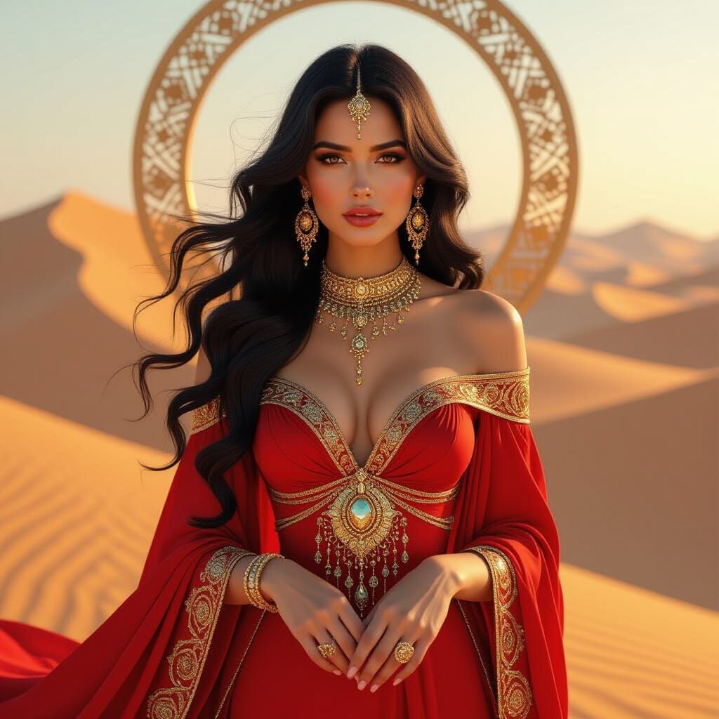 Regal Desert Queen in Hyper-Realistic Art Nouveau Style