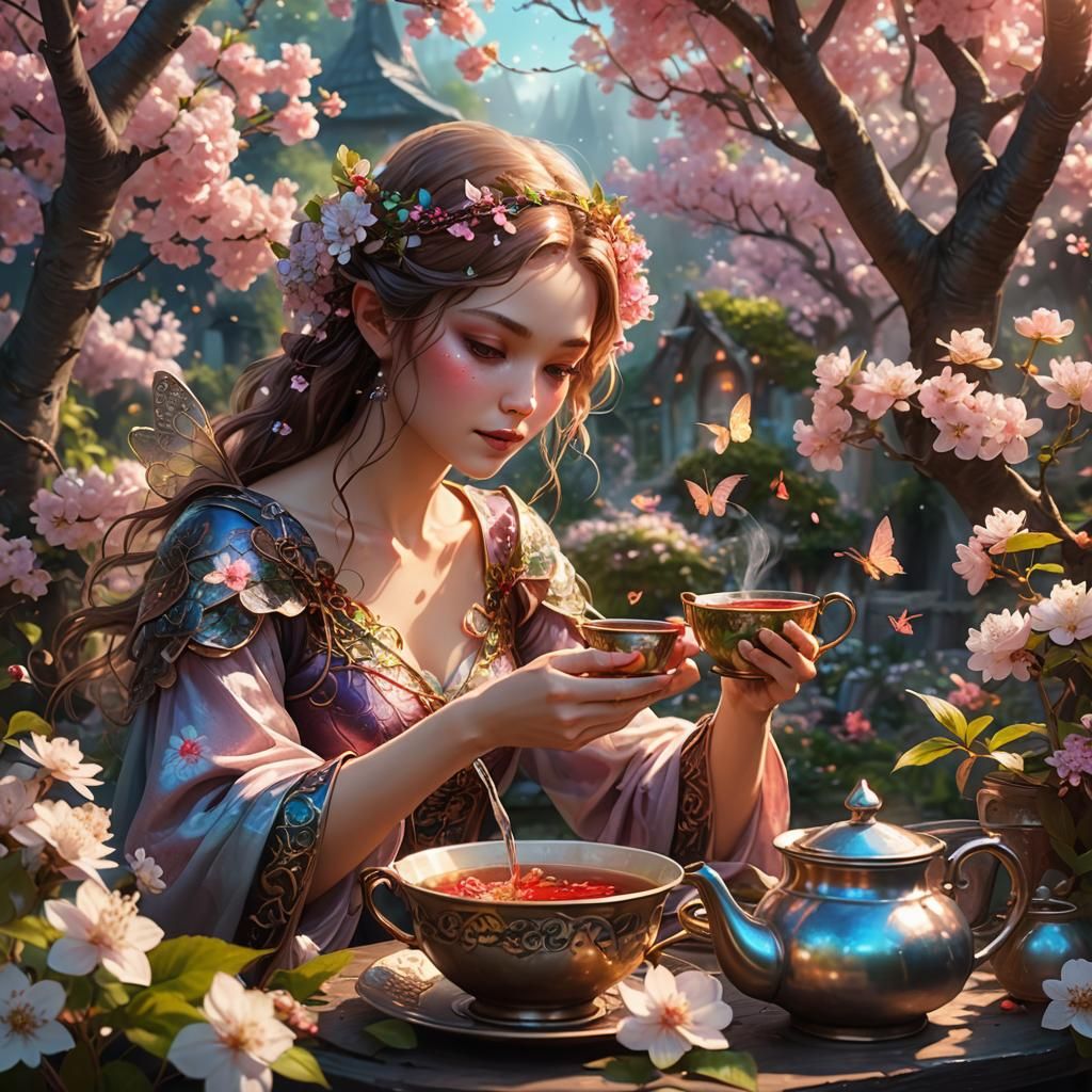 Fairy Tea Garden in Art Nouveau Style