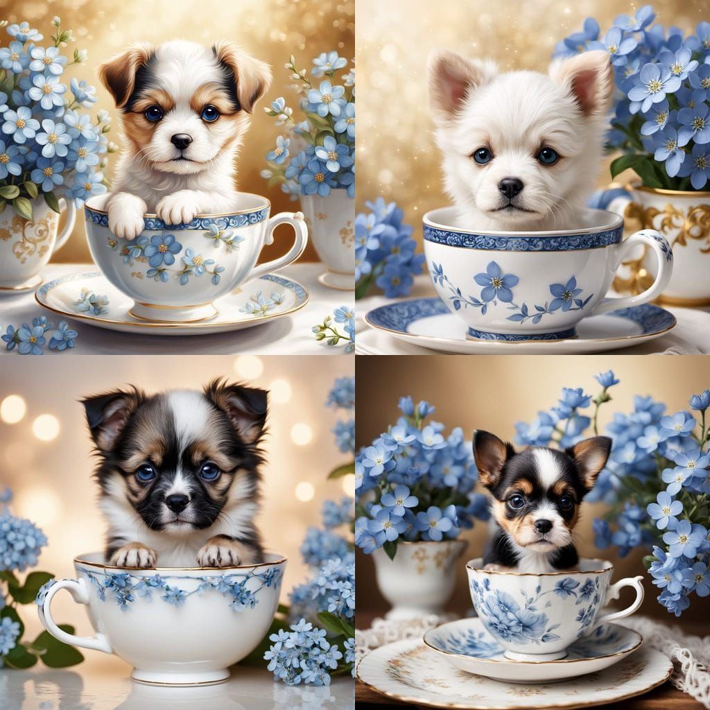 Puppy in Teacup: Whimsical Porcelain Shop Illustration