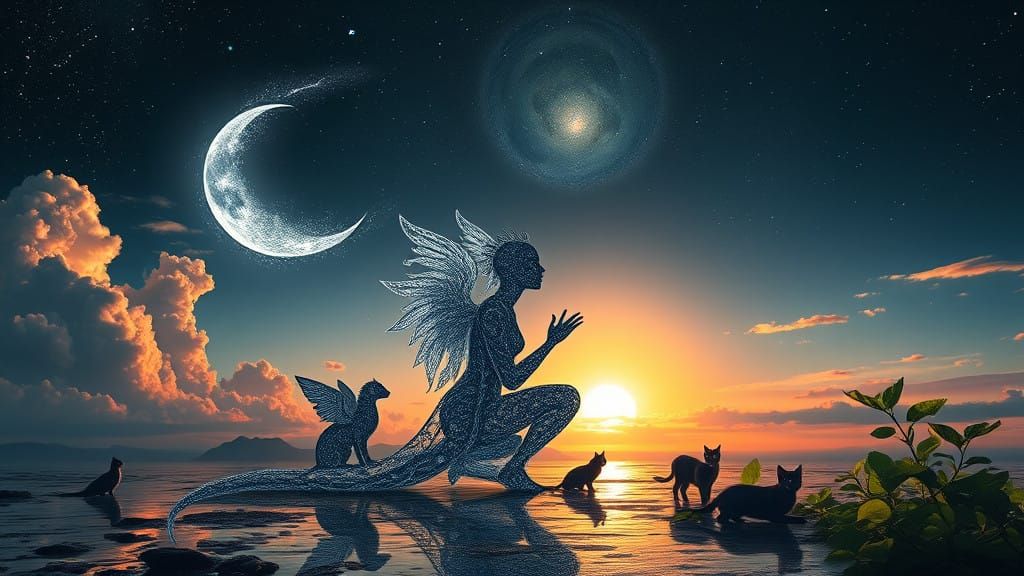 Radiant Filigree Being Rides Comet's Tail in Ethereal Cosmic...