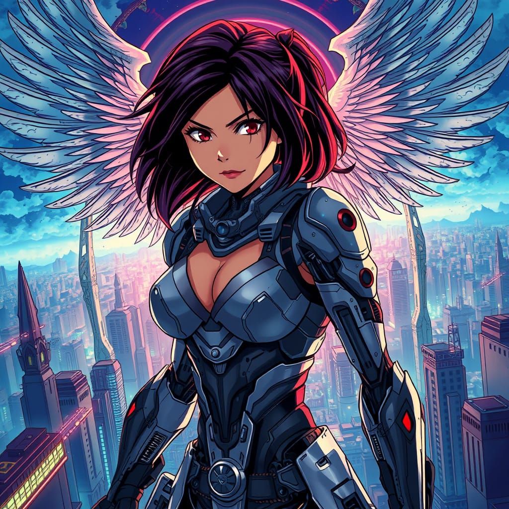 Cyborg Warrior Alita in Dystopian Metropolis
