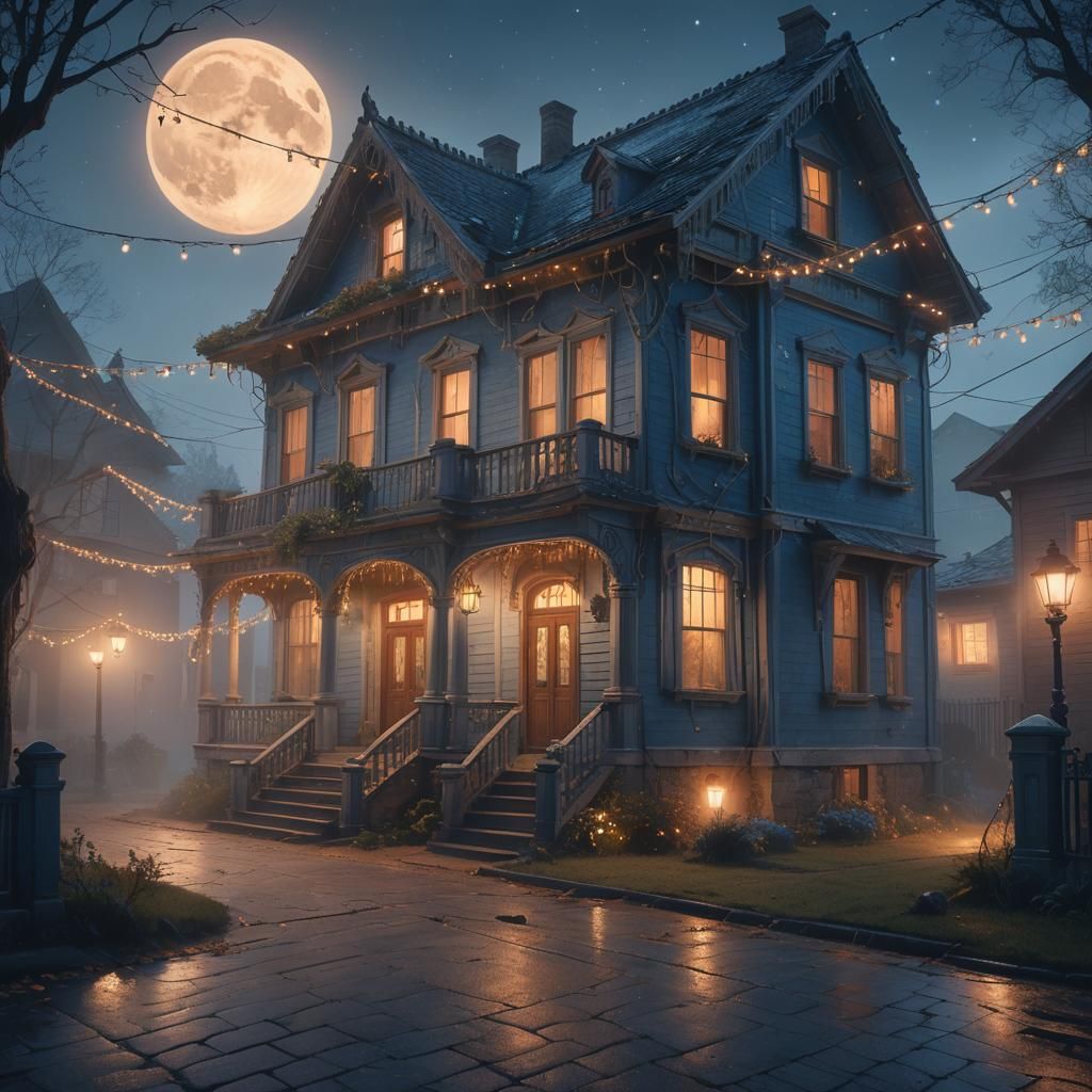Deserted House on Mystical Street: Fantasy Concept Art