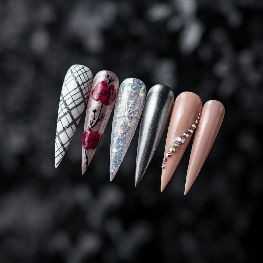 Luxury Winter Nail Art with Silver Metallic Accents